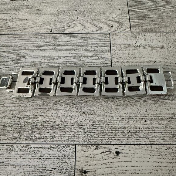 Vintage Wide Chunky Silver Tone Confetti Lucite Link Bracelet Collector’s Item - Picture 5 of 7